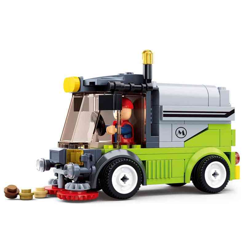 Stad stad bouwsteen stad grote voertuigen - gemeentelijke auto vuilniswagen bakstenen speelgoed - b0781a