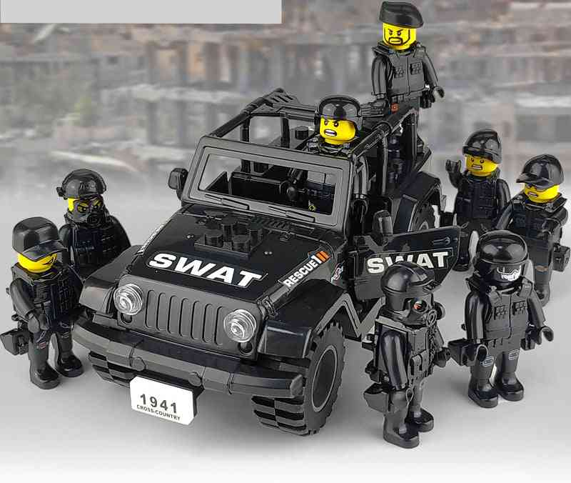 Iluminar bloco de construção cidade speciai polícia swat equipe jipe brinquedo educacional de tijolo - figura 1632