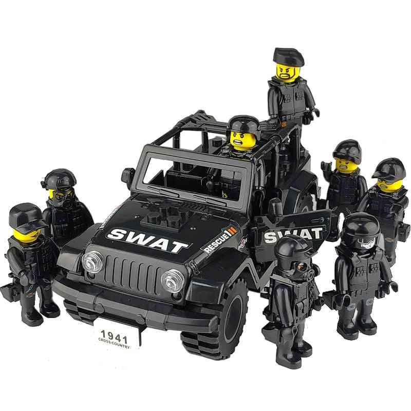 Upplysa byggstenen city speciai polis swat team jeep pedagogiska tegel leksak - figur 1632