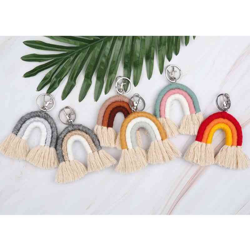 Portachiavi arcobaleno tessitura per donne- boho portachiavi portachiavi fatto a mano macramè fascino borsa auto appeso gioielli regali - 35