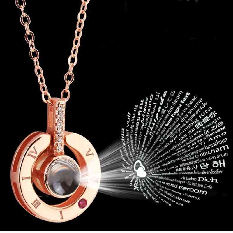Rose Gold & Silver 100 Languages I Love You Projection Pendant Necklace