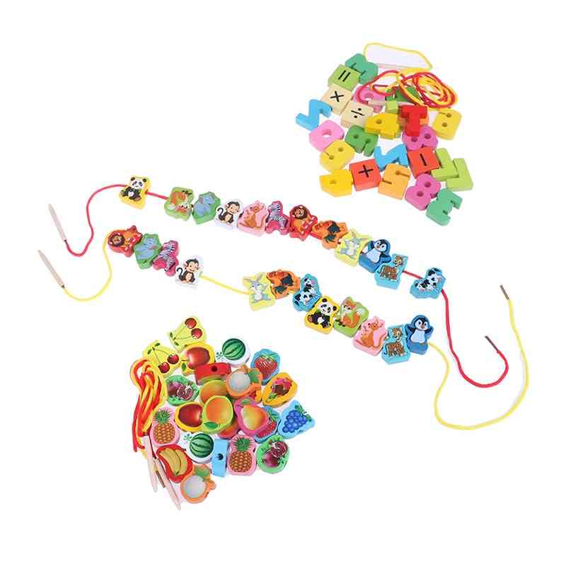Cartoon Fruit, Animal, Stringing Threading And Wooden Beads Educational For