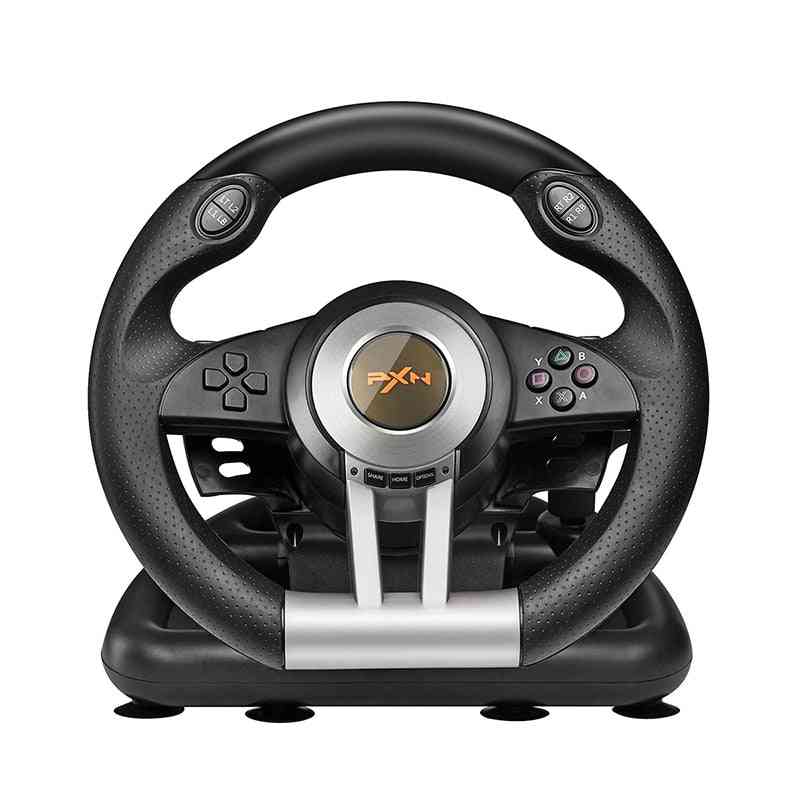 Kierownica gamingowa z pedałem PXN V3II - wibracyjna gra wyścigowa z dwoma silnikami - czarna