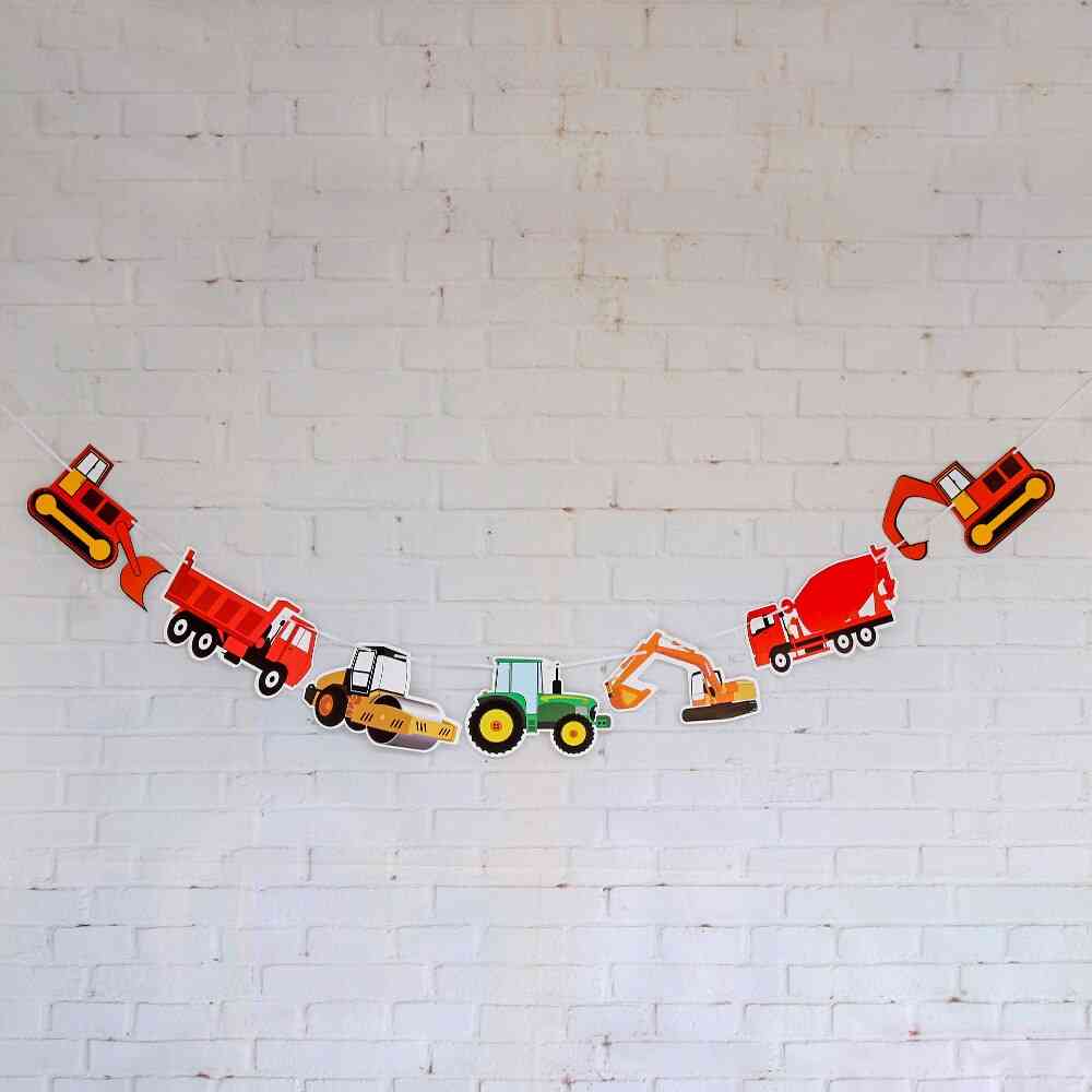 Happy Birthday Hanging Paper Banners Streamers Excavator Flags Kids Home Decor