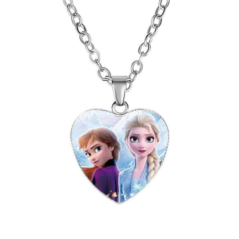 Disney frosne 2 kærlighed halskæde børnetegneserie - elsa prinsesse anna hjerteformede vedhæng pige gaver - 01