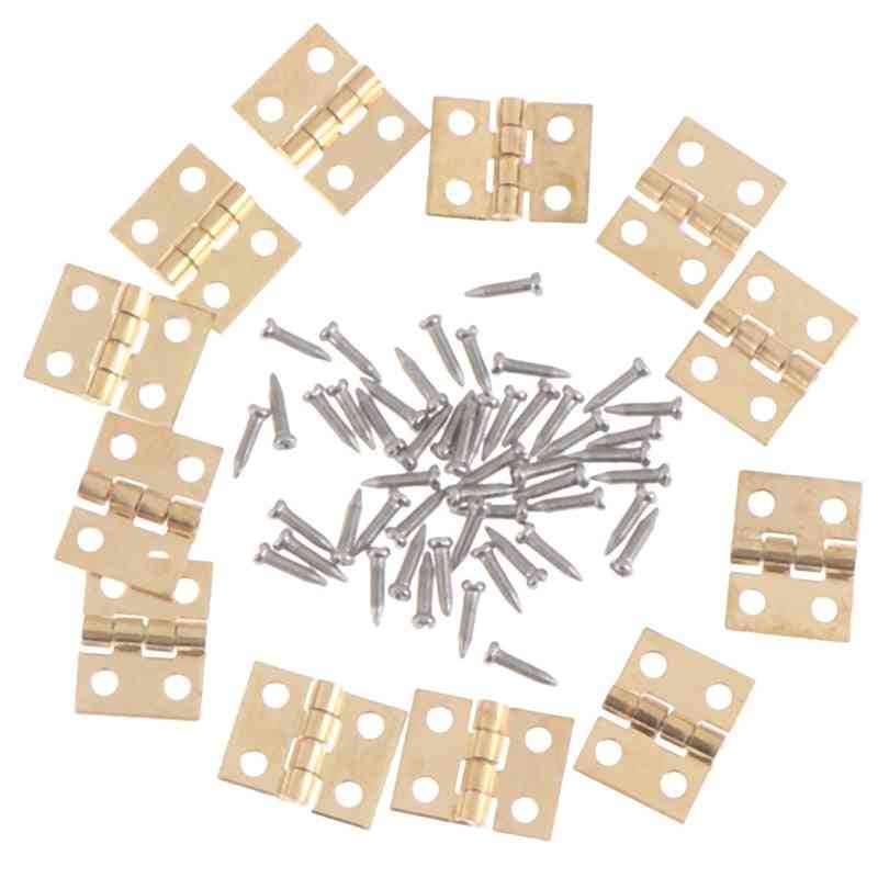 12 Set Mini Metall Scharnier und Schrauben für 1/12 Haus Miniatur Schrank Möbel Messing Puppenhaus -