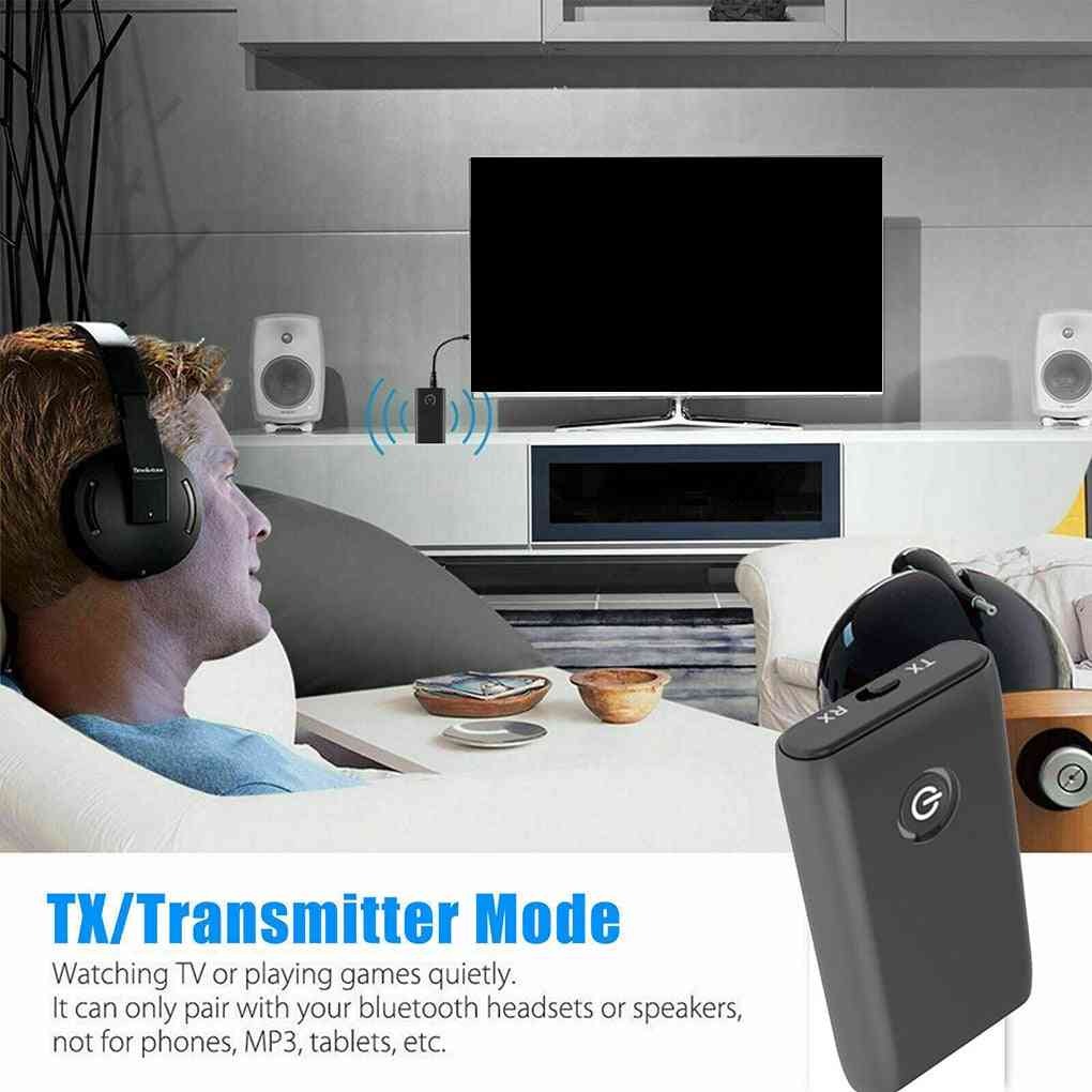 Bluetooth 5.0-sändarmottagare, TV-PC-bilhögtalare, 3,5 mm AUX - hemstereoanordning (svart Bluetooth v5.0) -