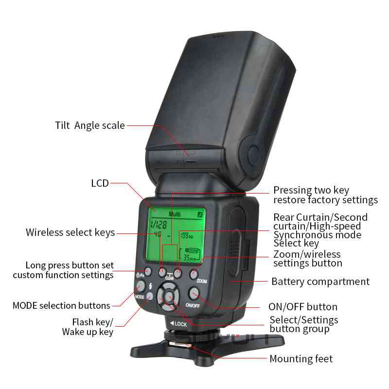 Tr-988 flash-professional-speedlite, flash de cámara ttl con sincronización de alta velocidad para cámara réflex digital canon y nikon -
