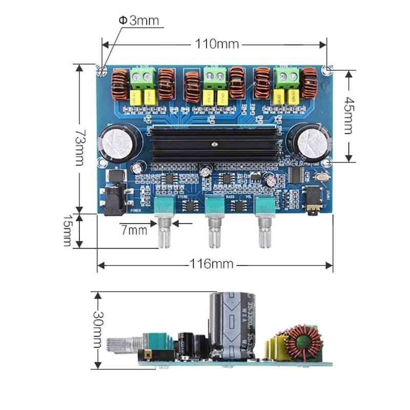 Plošča digitalnega ojačevalnika moči, 2,1-kanalni stereo razred d