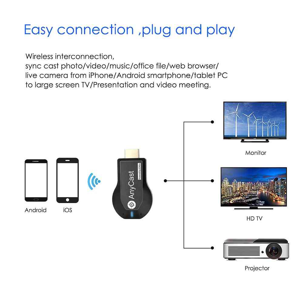 Anycast m2 plus, 1080p hdmi tv stick wifi display, tv dongle receptor espejo compartir pantalla para ios android miracast airplay (negro) -