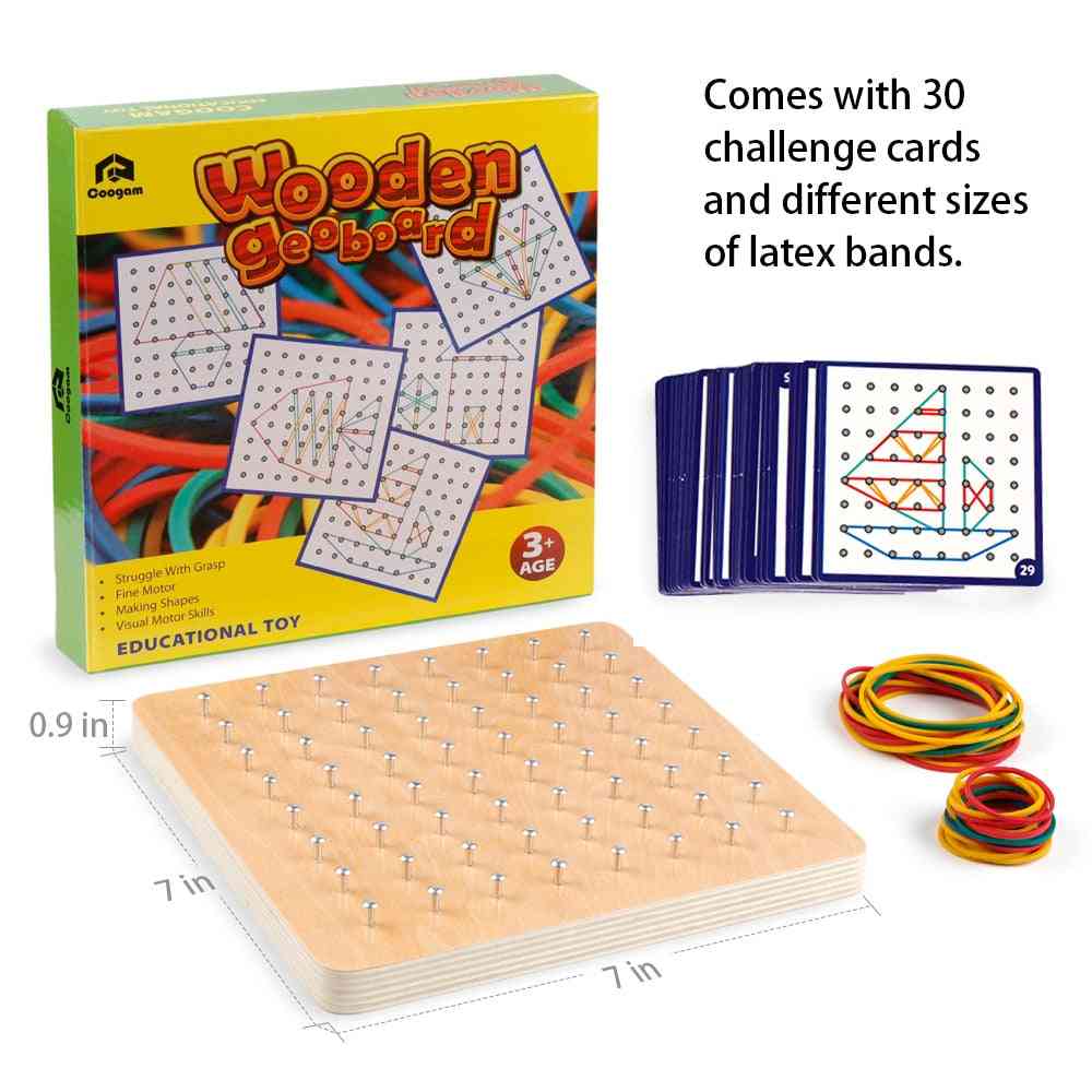 Dřevěný geoboard matematické manipulativní blokové karty s gumičkami, kmenové puzzle pro děti
