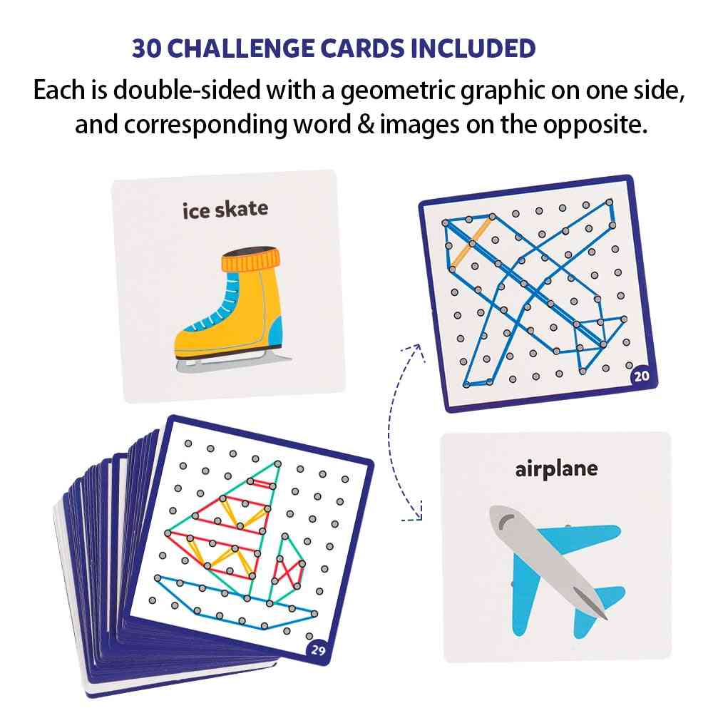 Dřevěný geoboard matematické manipulativní blokové karty s gumičkami, kmenové puzzle pro děti