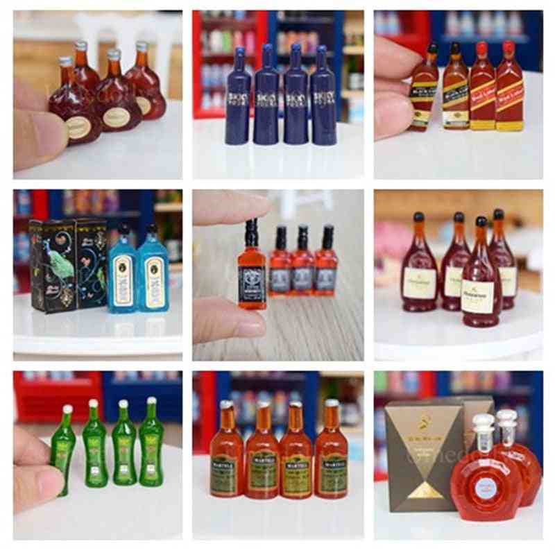 Forskellige stil mini 1/12 dukkehus miniature-simulering whisky vinflasker foregiver at spille dukke mad, drikke tilbehør - 3stk vin med box-173
