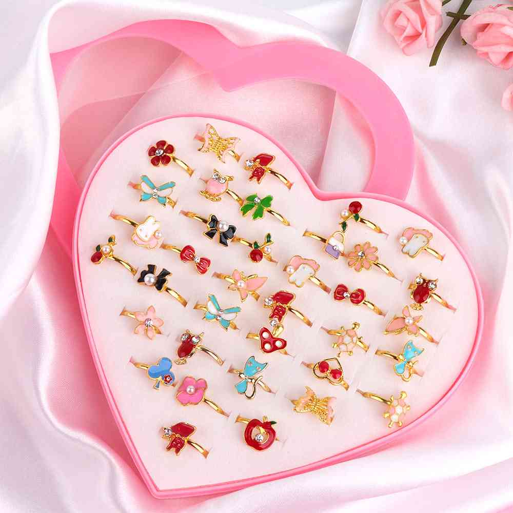 36 Piece/set Cute Love Kids Rings- Sweet Design Flower, Animal Finger Rings For Baby / Fashion Jewelry Accessories