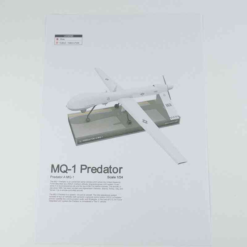 Mq-9 reaper rekognoscering drone fly-diy, 3d papirkortsæt konstruktion-legetøj militær-model -