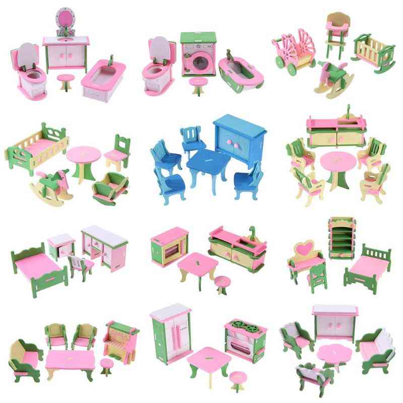 Simulering miniatyr tremøbler leker - tremøbler sett for dukker