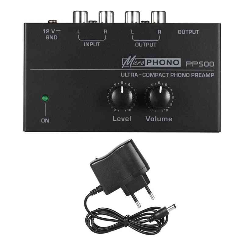 Pp500 ultrakompakt phono-forstærkerforforstærker med niveau- og lydstyrkekontrol rca input & output 1/4 inch trs output interfaces (sort 240V) -