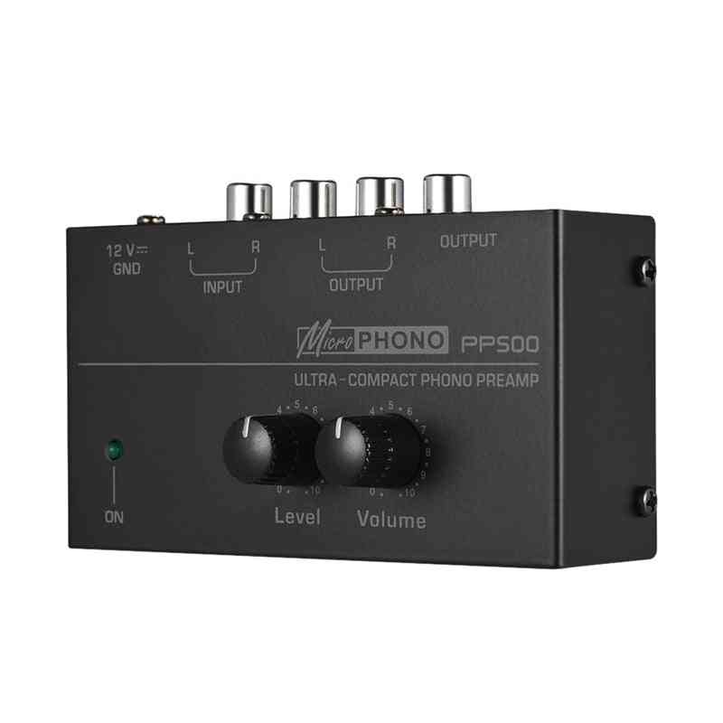 Pp500 מגבר קדם-מגבר קדם-מגבר קולי קומפקטי במיוחד עם בקרת עוצמת קול ורמת כניסה rca ופלט ממשקי פלט TRS של 1/4 אינץ '(240V שחור) -