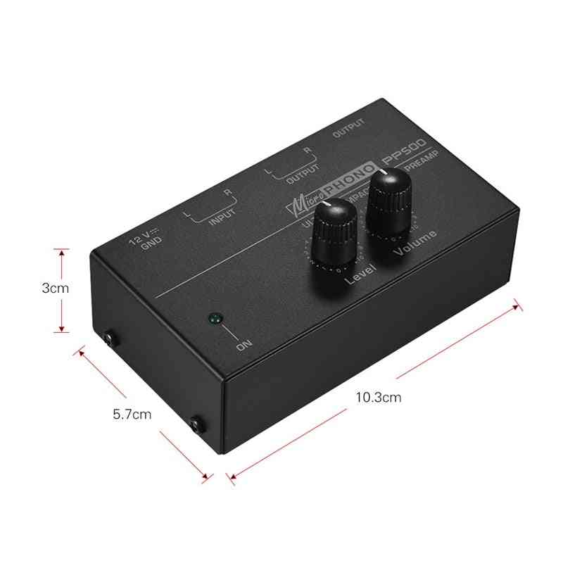 Pré-amplificador phono ultra-compacto pp500 com controles de nível e volume rca entrada e saída interfaces de saída trs de 1/4 de polegada (preto 240v) -