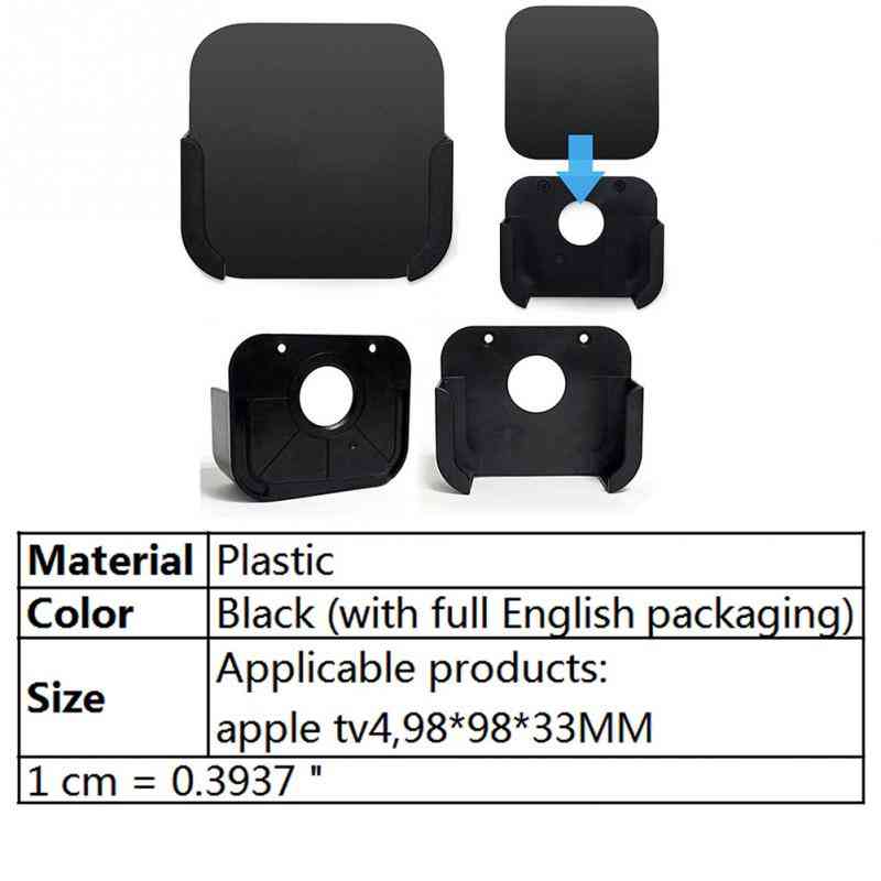 Sort firkant 98 * 98 * 33 mm plast medieafspiller vægbeslag. stativholder etui til Apple TV 4. gen -
