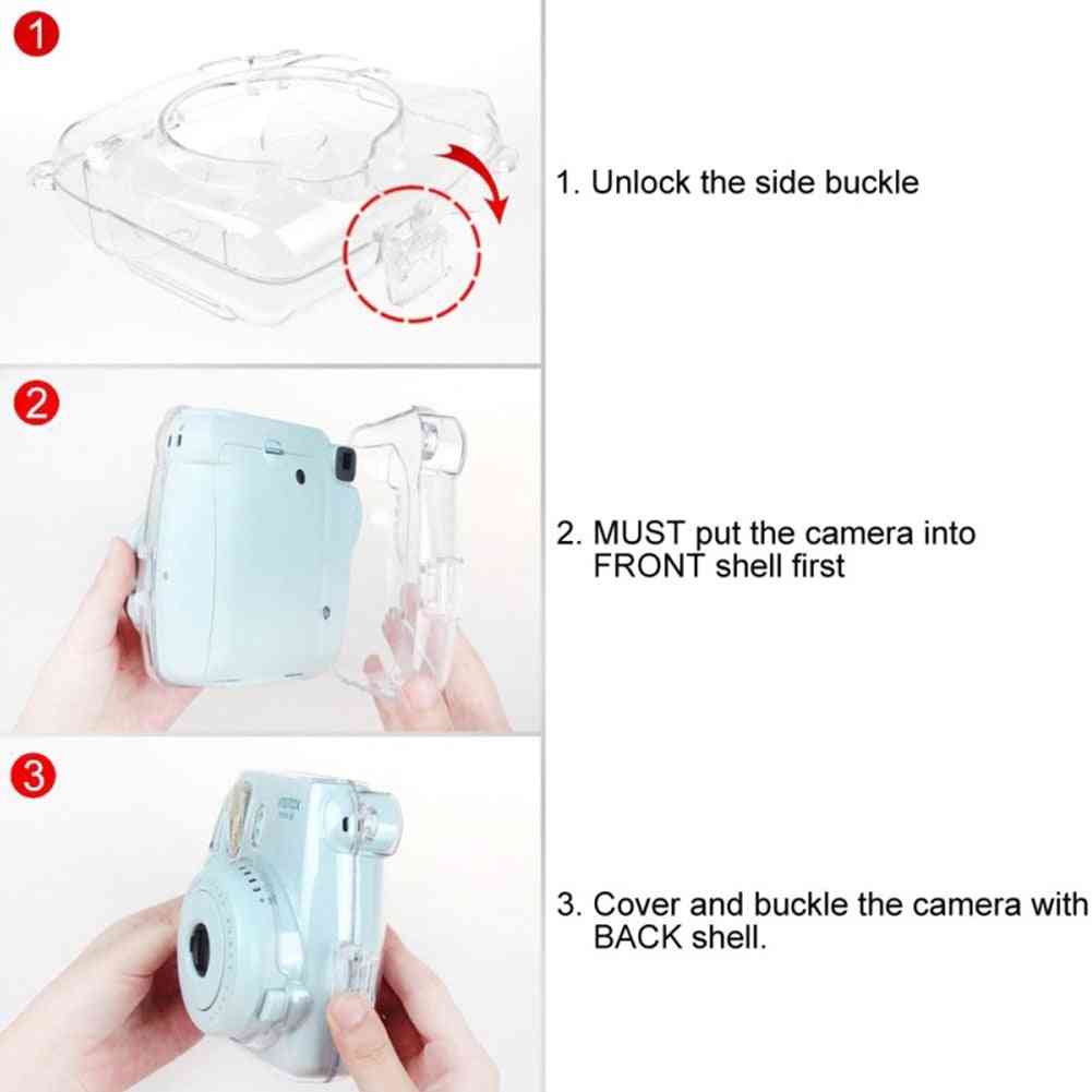 Mini 8 9 étui pour appareil photo transparent portable pour housse de protection anti-poussière, léger et pratique avec sangle anti-impact -