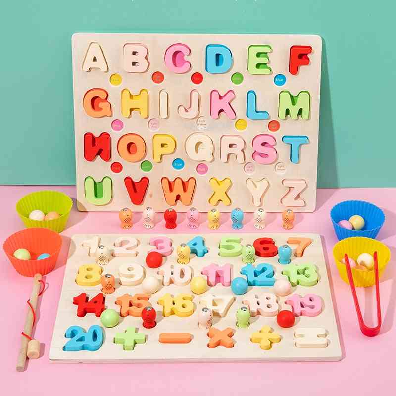 Jouet de développement de l'intelligence mathématique alphabet 26 en bois pour enfants - vert clair