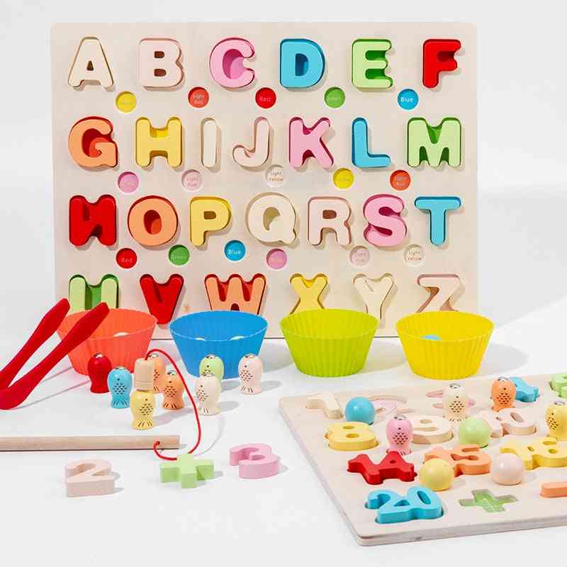 Jouet de développement de l'intelligence mathématique alphabet 26 en bois pour enfants - vert clair