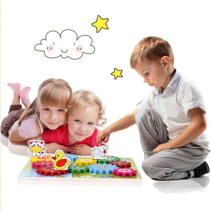 Holz Tierkombination rotierendes Zahnrad Kinder Lernspielzeug -