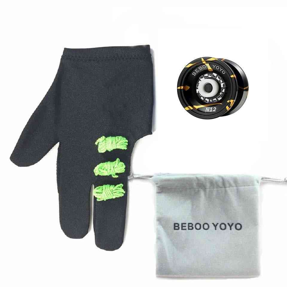 Högkvalitativ professionell yoyo set yo yo + handske + 5 strängar n12 legering barnleksak - svart n12 yoyo set