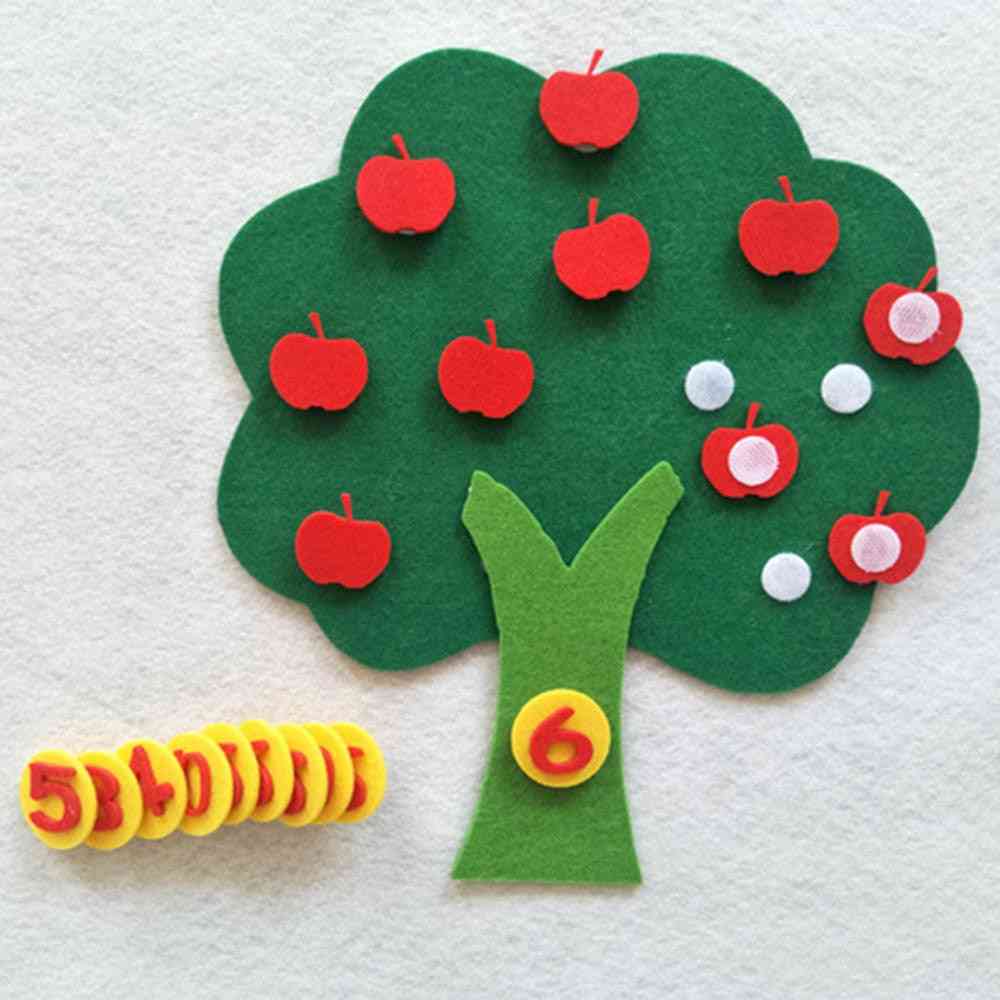 Filzstoff DIY Kinder Lernspielzeug - langlebige digitale kognitive Kind Montessori Bildung Apfelbaum Spielzeug, Kinder Geschenke (grün rot) -
