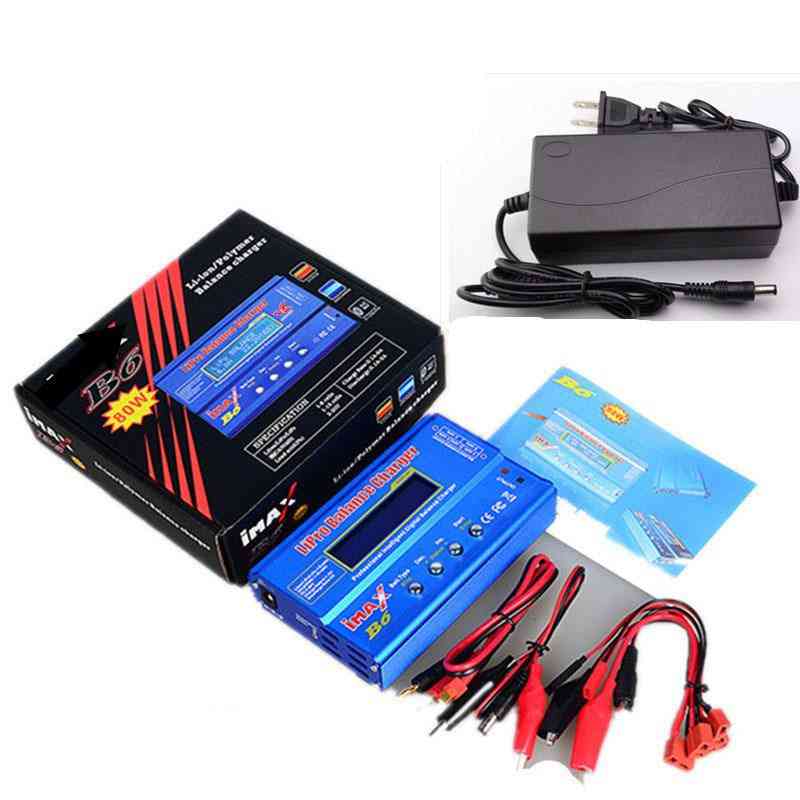 Batterij lipro balanslader -b6 oplader lipro digitale balanslader 12v 6a stroomadapter - oplaadkabels - b6 met eu-adapter