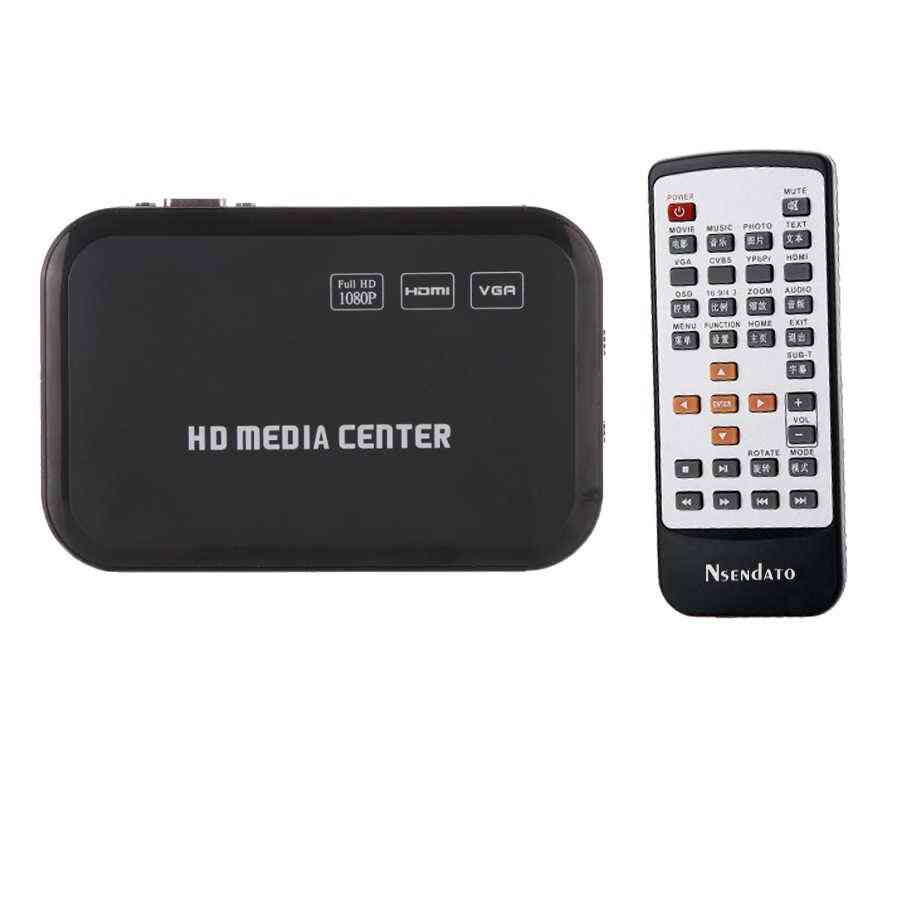 Fuld hd 1080p medieafspiller center multimedie-videoafspiller til hdmi vga av usb sd / mmc port fjernbetjening ypbpr kabel mkv h.264 -