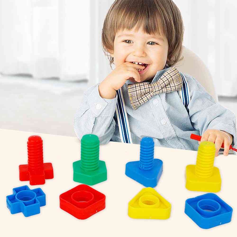 Kinder 4 Paar Jumbo Muttern und Bolzen Modelle Kit Montessori Schraubeneinsatz Bausteine Bau Ziegelform passende Spiel Spielzeug -