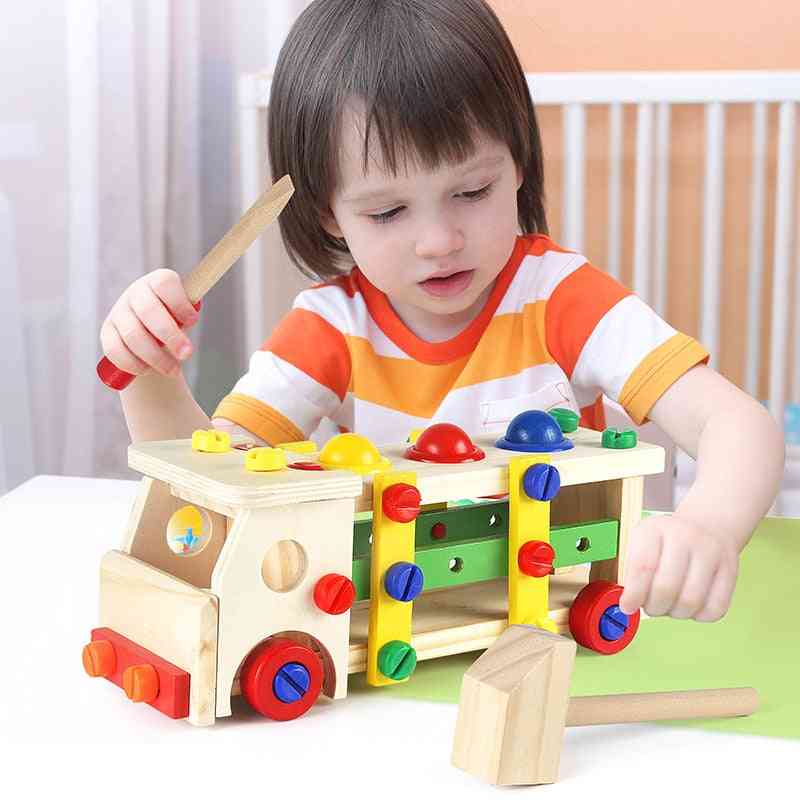 Wooden Blocks Game Assembling Disassembly Engineering Car Baby Toy Puzzle Educational