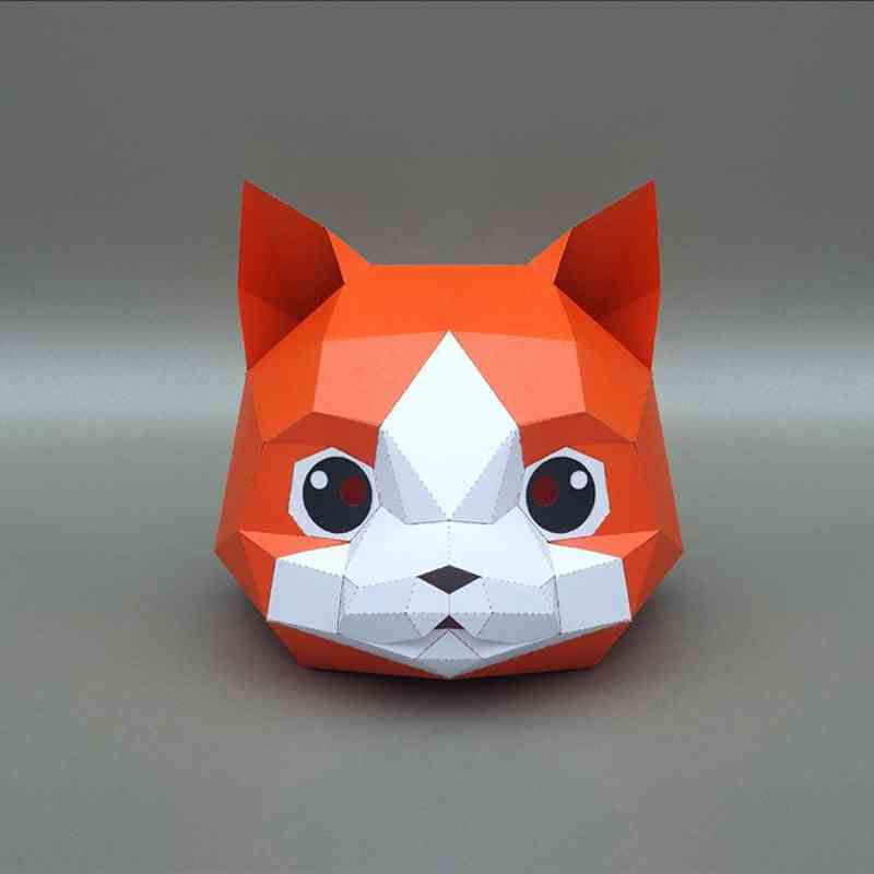 Kočičí, kutilská 3D papírová maska na obličej pro cosplay halloween party
