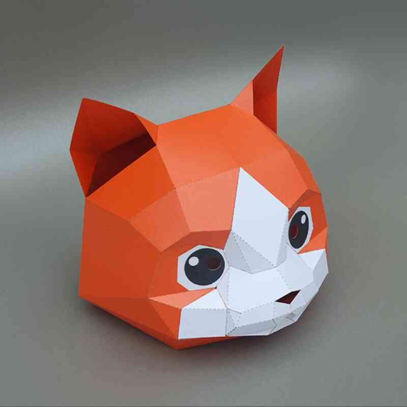 Kočičí, kutilská 3D papírová maska na obličej pro cosplay halloween party