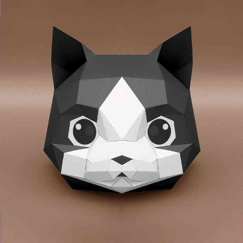 Modello di carta 3d maschera per il viso papercraft- fai da te gatto gattino animali scherzo giocattoli divertenti, scherzo roba fresca folle cosplay halloween regali del partito - nero
