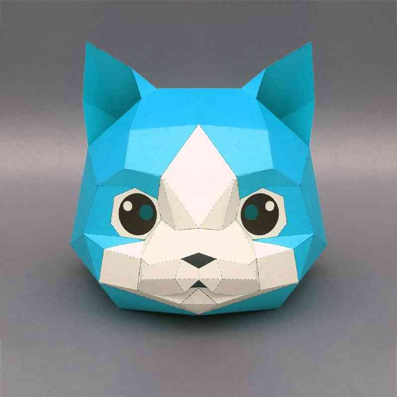 Macska alakú, diy 3d papír modell arcmaszk a cosplay halloween party számára