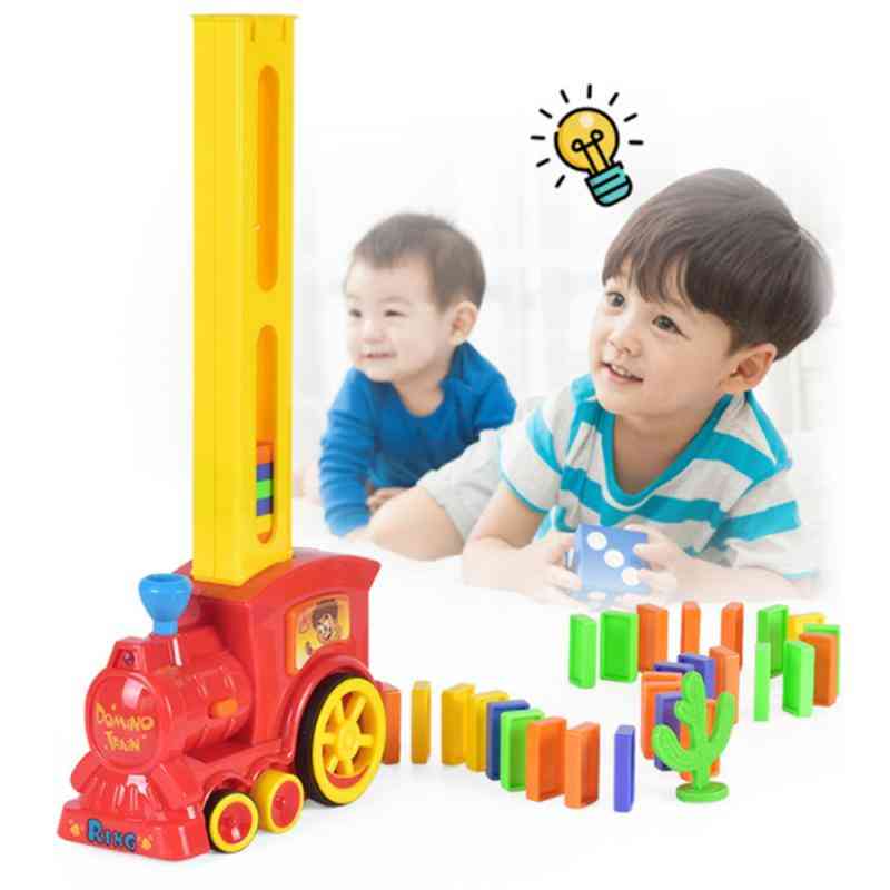 Cartoon Rally Train Shaped Toy Set-domino Blocks, Loading Cartridges And Artificial Cactus Tree For