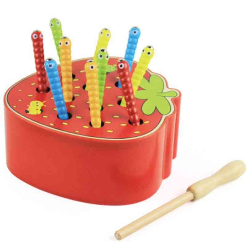 Capture Worm Game Magnetic Color Cognition Kids Interest, Early Educational Strawberry Apple Grab Classic