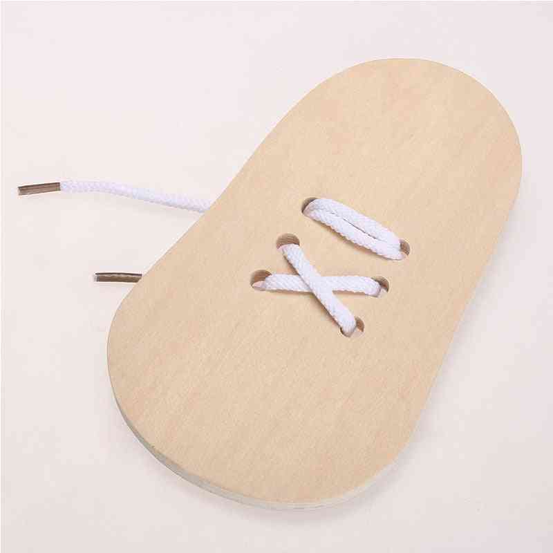 Montessori Educational Wooden For Early Learning Lacing Shoes, Tie, Shoelaces