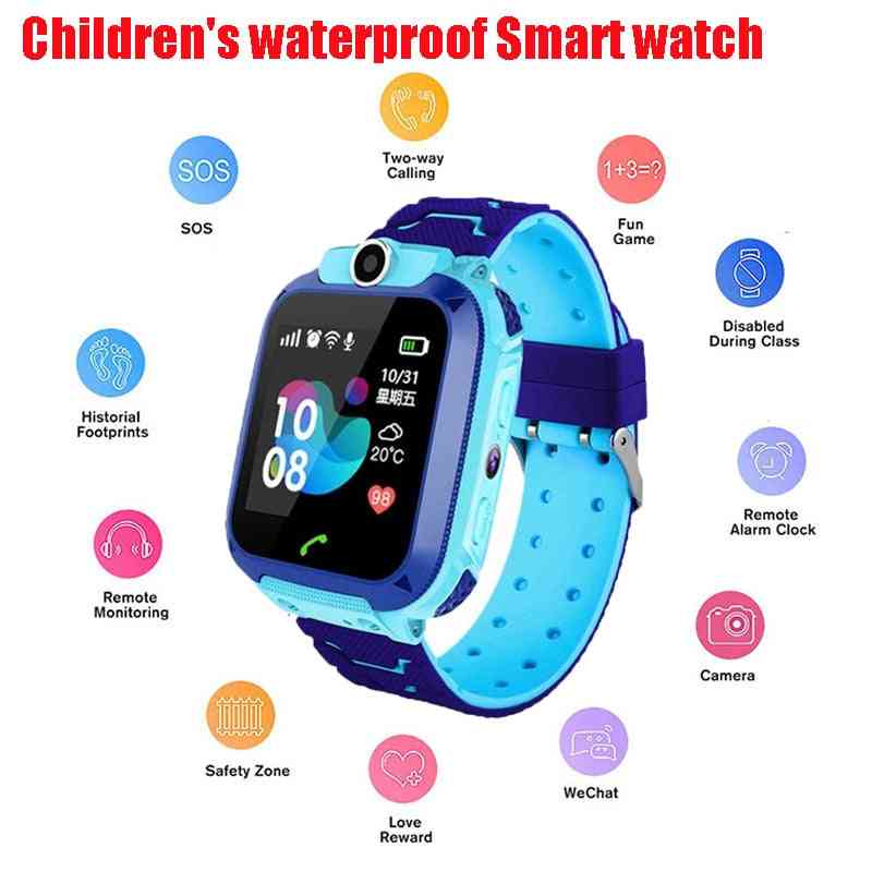 Relógio inteligente infantil q12 à prova d'água, relógio sos anti-bebê perdido - azul