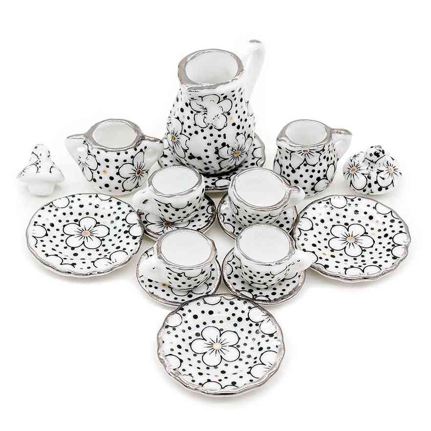 Odoria 1:12 Miniature 15pcs Porcelain Tea Cup Set- Chintz Flower Tableware Kitchen Dollhouse