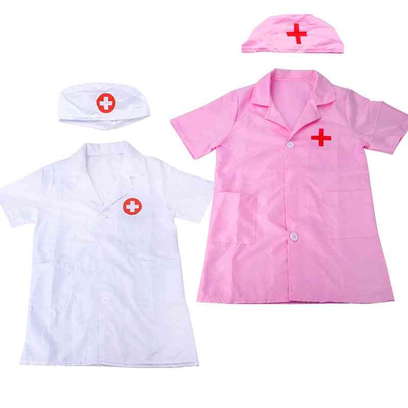 Lekarz dziecięcy, pielęgniarka przebranie na karnawał Halloween płaszcz na imprezę chłopiec dziewczyna szata mundurek z krótkim rękawem - dx-różowy