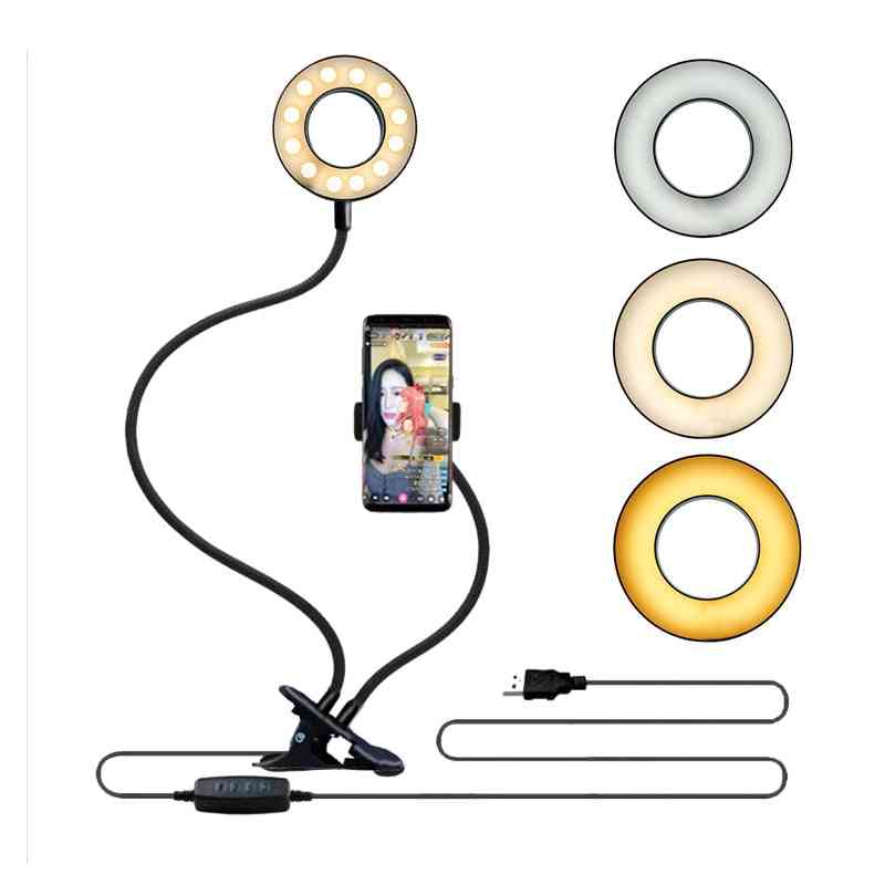 Universal Selfie Ring-light With Flexible Mobile Phone Holder, Lazy Bracket Desk Lamp Led Light For Live Stream