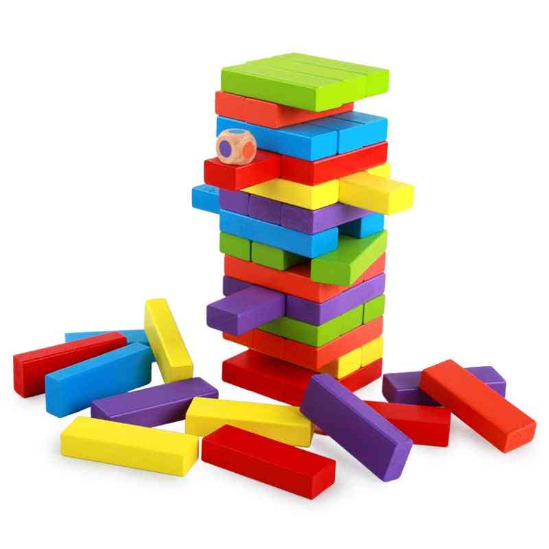 צעצוע אבן בניין מעץ ג'נגה מעץ- משחק איזון מסיבות לילדים- ילדים מונטסורי חינוכיים - א