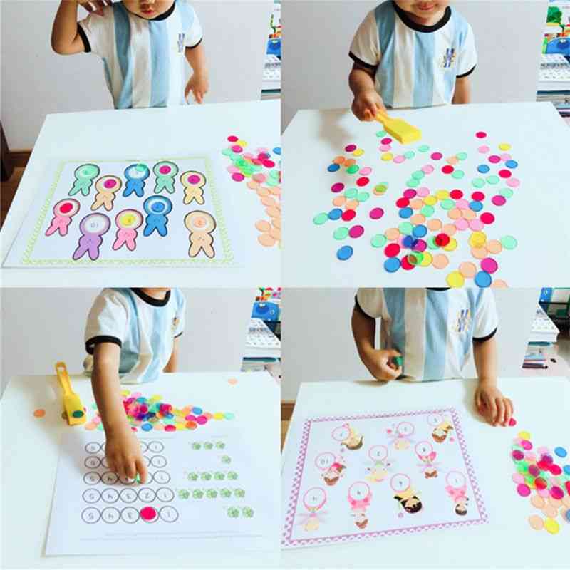 Montessori-lärande leksaker, magnetpinne med transparent färgräkningschips med metallögla - a