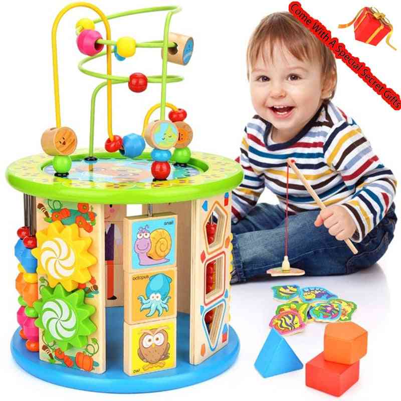 Activiteitenkubus, 10 in 1 kralen doolhof multifunctioneel educatief speelgoed houtvorm kleurensorteerder voor kinderen (met doos)