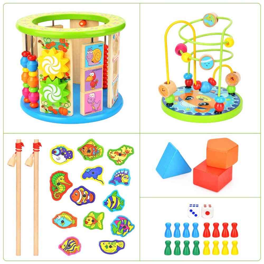 Kostka aktywności, labirynt 10 w 1 wielofunkcyjna zabawka edukacyjna sortownik kolorów drewna dla dzieci (z pudełkiem) -