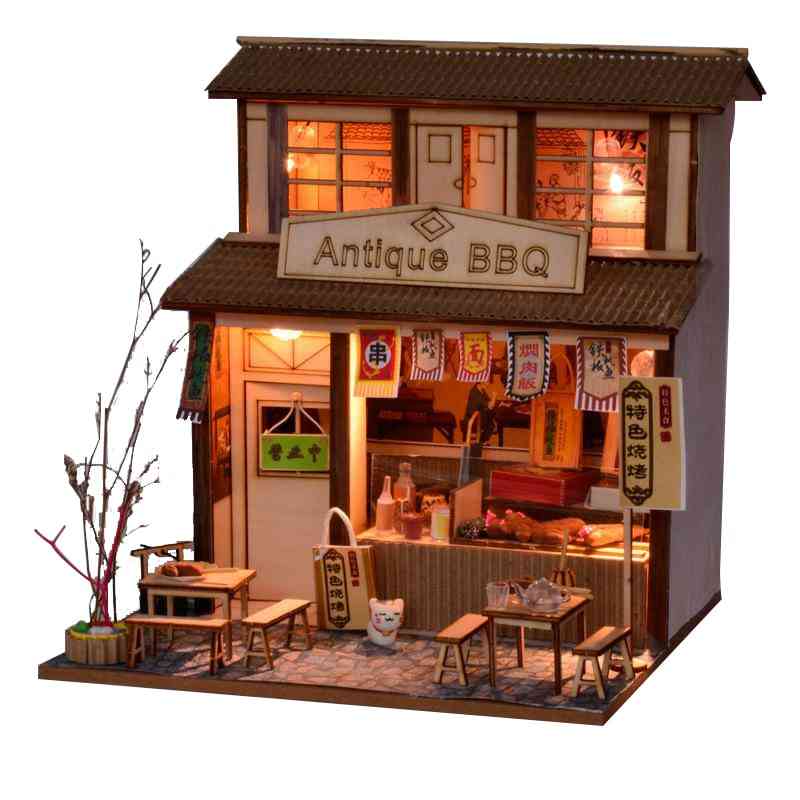 Cutebee DIY hus miniature med møbler førte model byggeklodser legetøj til børn folkearkitektur